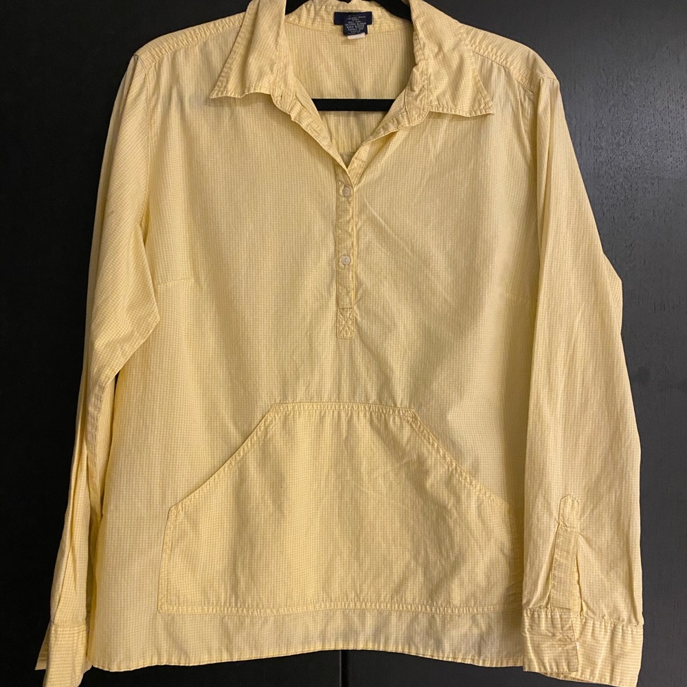 GAP Sz XL-pullover yellow & white gingham top with front pocket - Picture 3 of 5